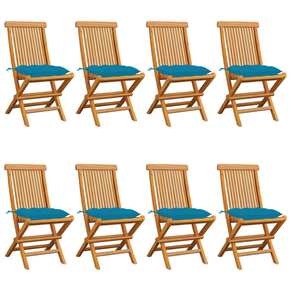 Vidaxl Záhradné stoličky s bledozelenými podložkami 8 ks tíkový masív